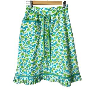 Vintage Lilly Pulitzer The Lilly Blue Green Floral Cottagecore Tie Skirt Size 8
